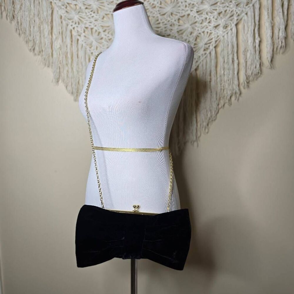 Talbots Black Velvet Bow-Shaped Evening Bag w/ Gold Chain - Picture 3 of 9